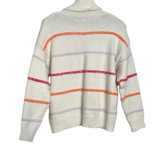 Anna Kay Isolede Cashmere Blend Striped Turtleneck Pullover Sweater Ecru Small - Picture 9 of 9